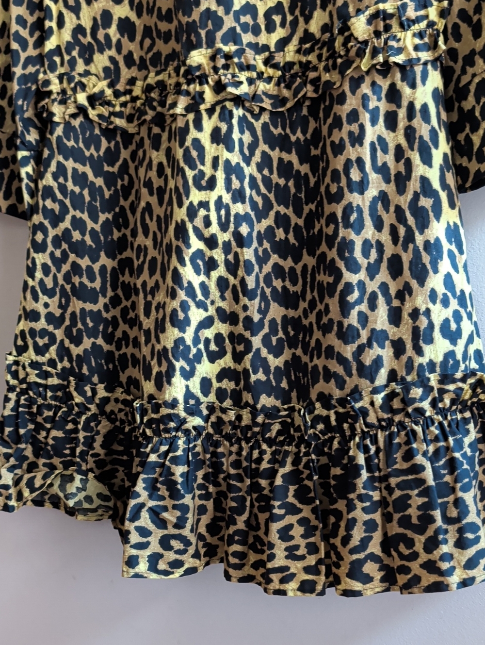 Ganni Leopard Print Ruffle Trim Mini Dress - Picture 7 of 13